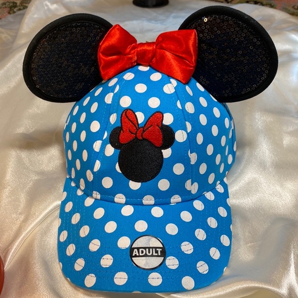 NWT Disney Minnie Mouse PARK Cap with Sequenced EARS! Blue/White Polka Dots💙❤️ - Picture 9 of 11
